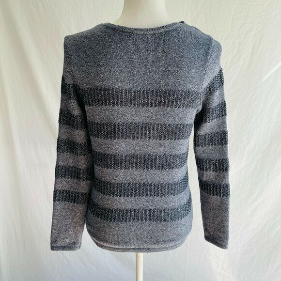 J. McLaughlin Randy Stripe Sweater Knit Scoop Neck Long Sleeve Metallic Blue S - Picture 6 of 10